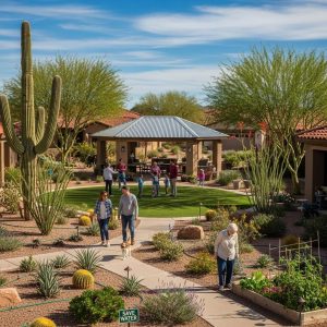 Arizona HOA landscape with vibrant lawns and native plants